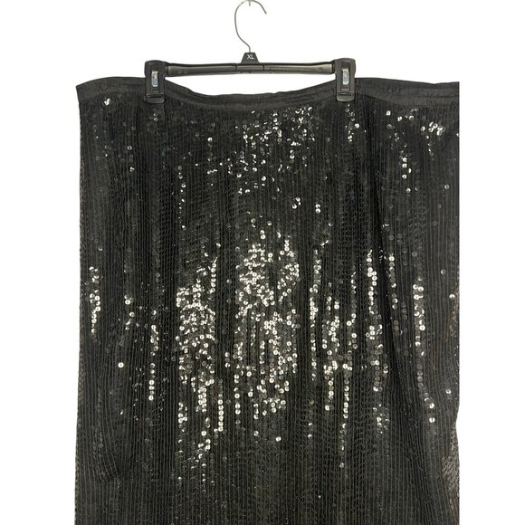 Black Fully Sequin Pencil Skirt 1X Elegant Partywear Midi Silk Loose Elastic - Picture 5 of 16